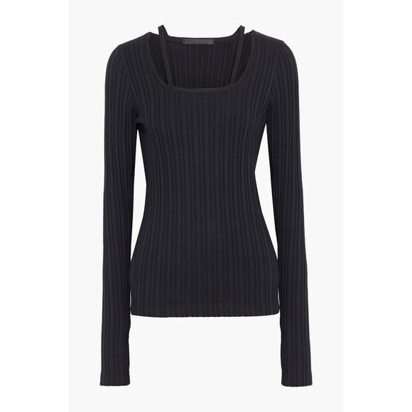 Helmut Lang Black Cotton Cutout Ribbed Cotton-Jersey Top Size XS - Picture 1 of 5